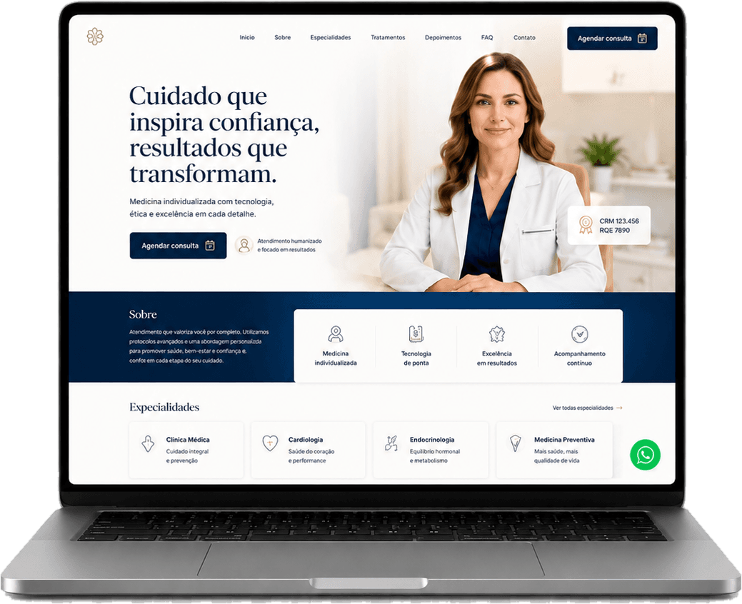 Site médico em notebook