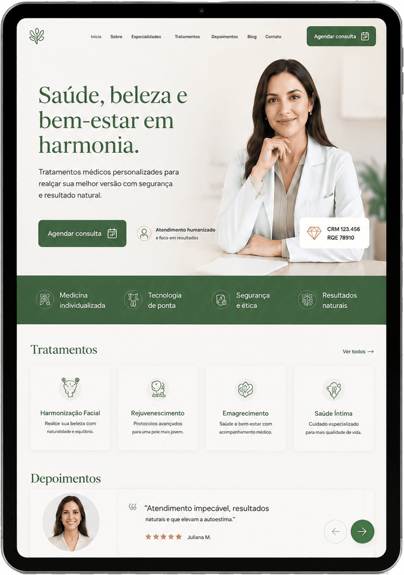 Site médico responsivo em tablet